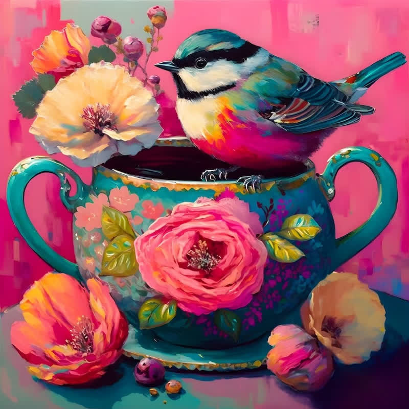 Pink Bird's Tea break dessert party - Wooden Jigsaw Puzzle - A2 - Wooden Gift Packaging - image 0