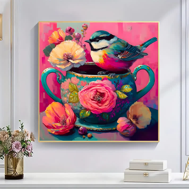 Pink Bird's Tea break dessert party - Wooden Jigsaw Puzzle - image 3