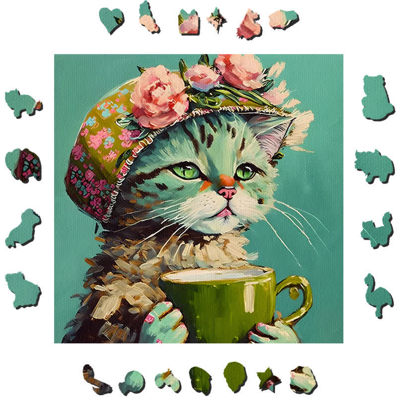 Stella Bonnet Hat Cat - Wooden Jigsaw Puzzle - image 1