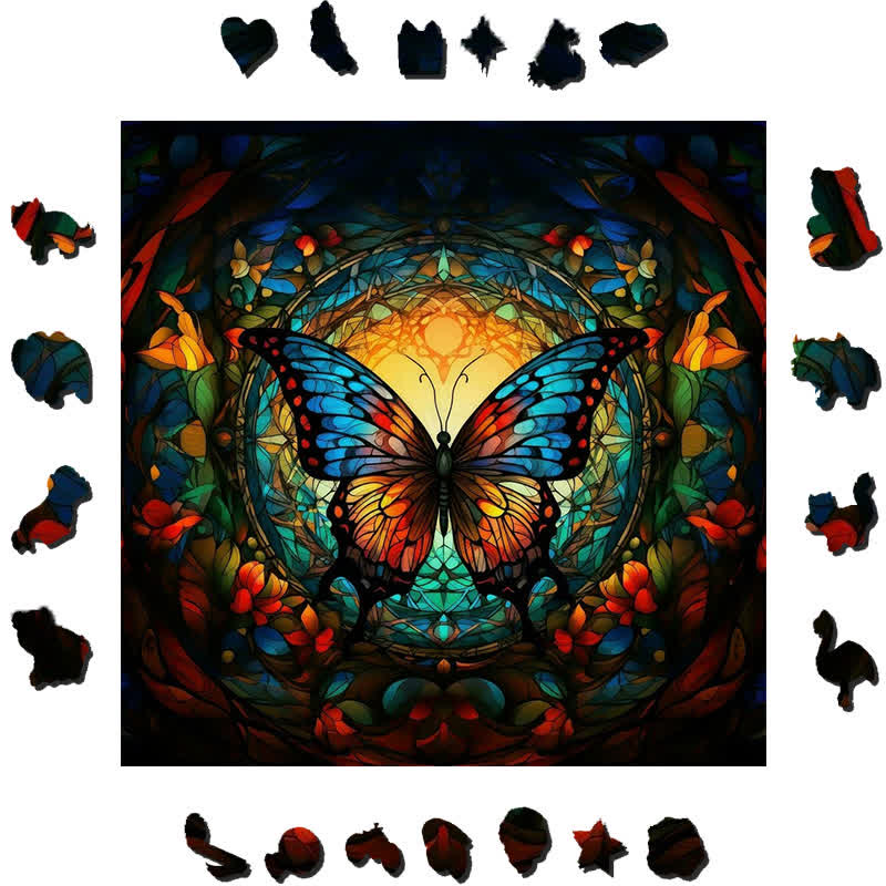 Brightly colored butterfly in a forest - Wooden Jigsaw Puzzle - image 1