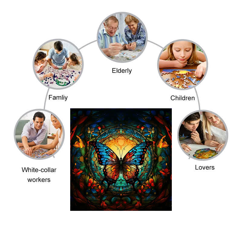 Brightly colored butterfly in a forest - Wooden Jigsaw Puzzle - image 5