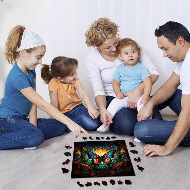 Brightly colored butterfly in a forest - Wooden Jigsaw Puzzle - image 6