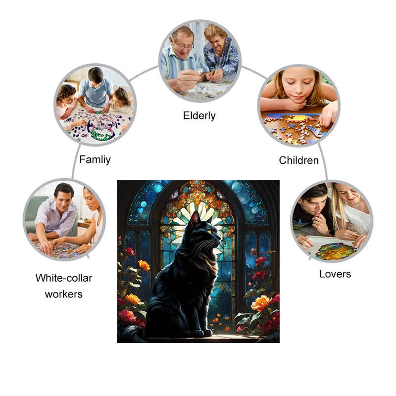 Black Cat With Glass - Wooden Jigsaw Puzzle - image 6