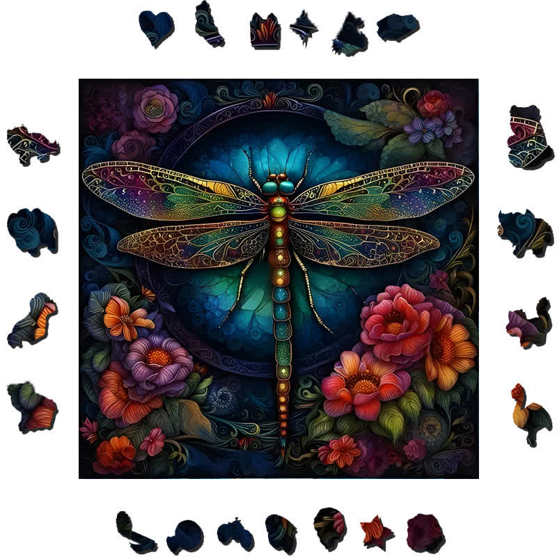 Magical Dragonfly with Flower - Wooden Jigsaw Puzzle - image 1