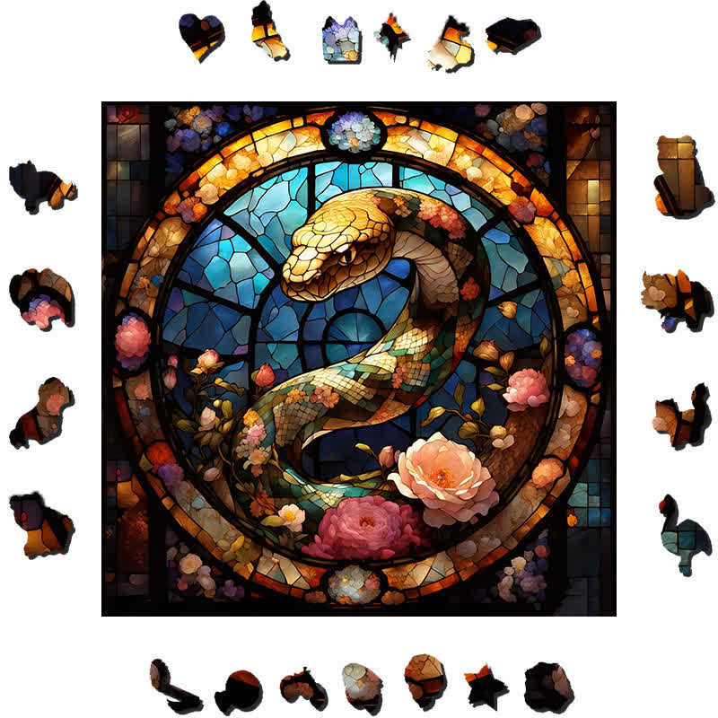 Snake With Rose - Wooden Jigsaw Puzzle - image 1
