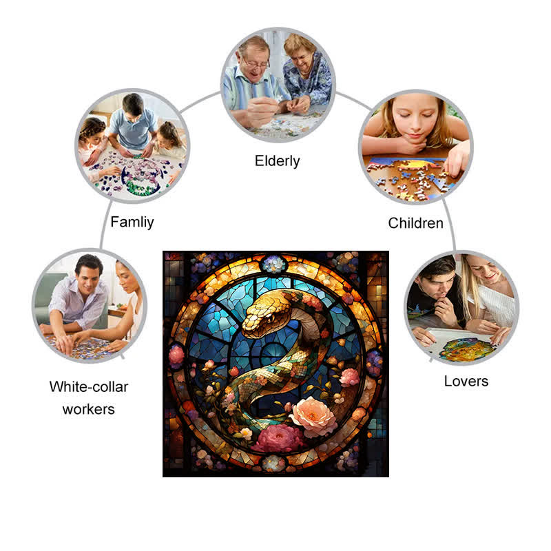 Snake With Rose - Wooden Jigsaw Puzzle - image 5