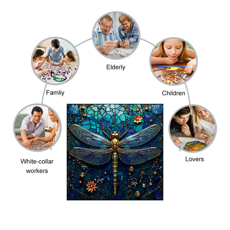 Blue Glass Dragonfly - Wooden Jigsaw Puzzle - image 3