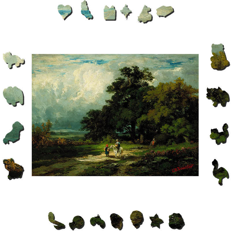 Vintage Landscape with Trees - Wooden Jigsaw Puzzle - image 1