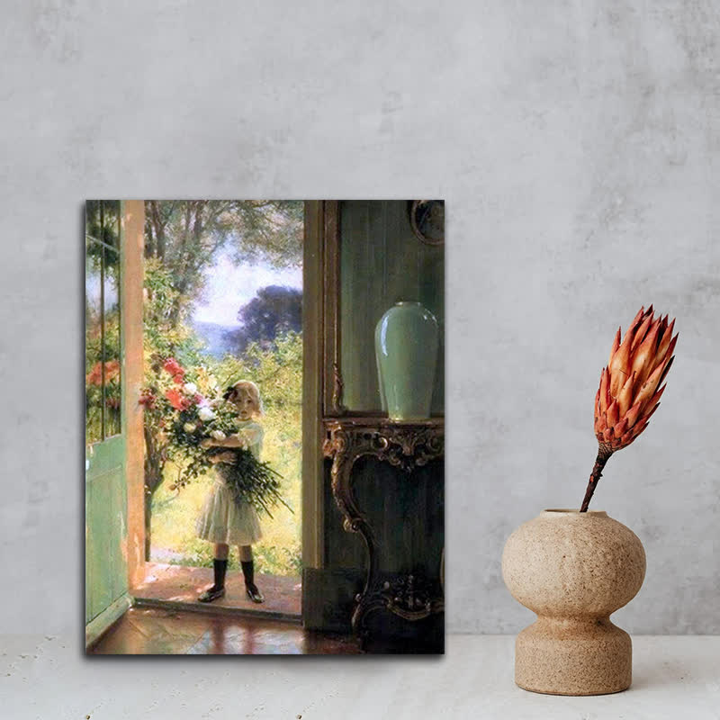 Little girl with huge bouquet - Wooden Jigsaw Puzzle - image 3