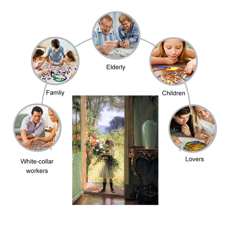 Little girl with huge bouquet - Wooden Jigsaw Puzzle - image 4