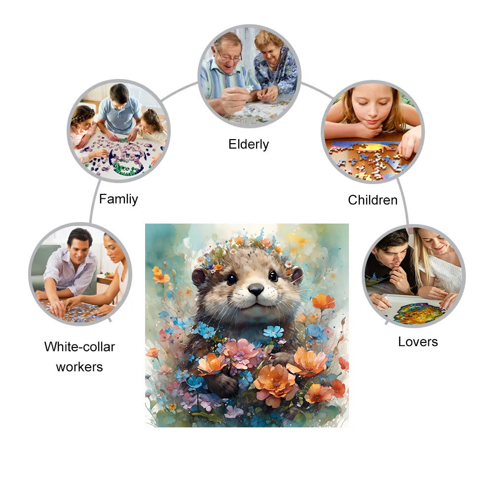 Surge Watercolor Otter - Wooden Jigsaw Puzzle - image 2