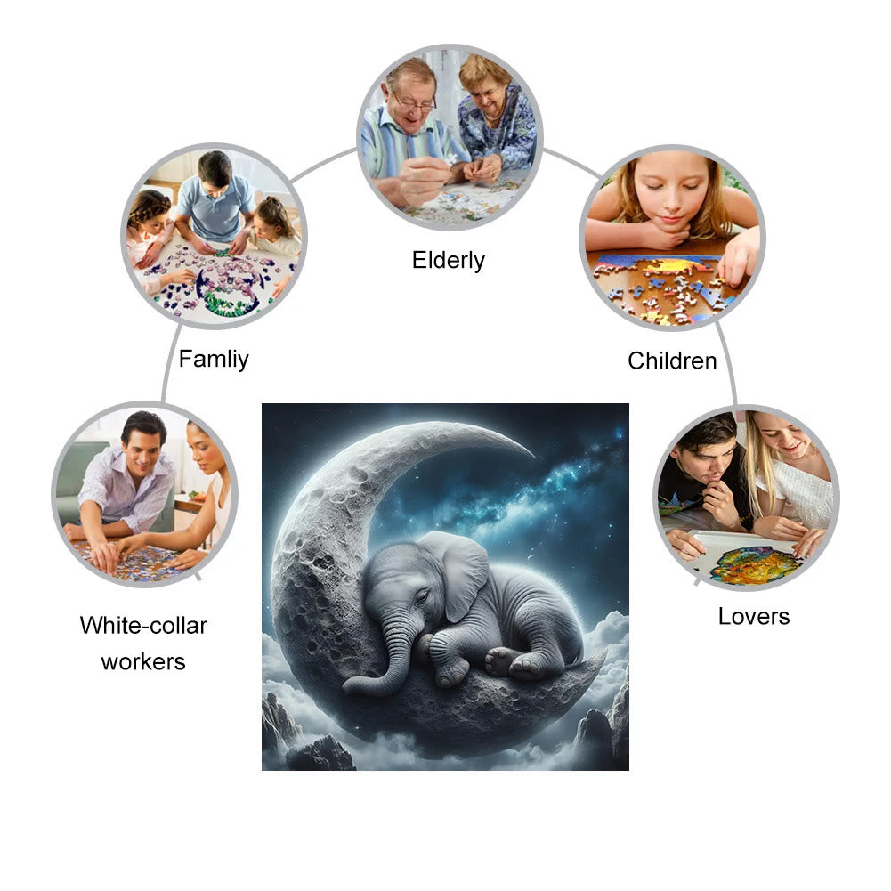 Sleepy Elephant on the Moon - Wooden Jigsaw Puzzle - image 3