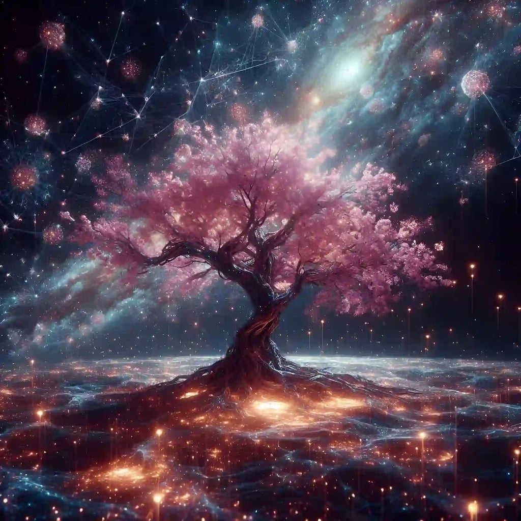 Sakura tree under the cosmic starry sky - Wooden Jigsaw Puzzle - A3  - image 0