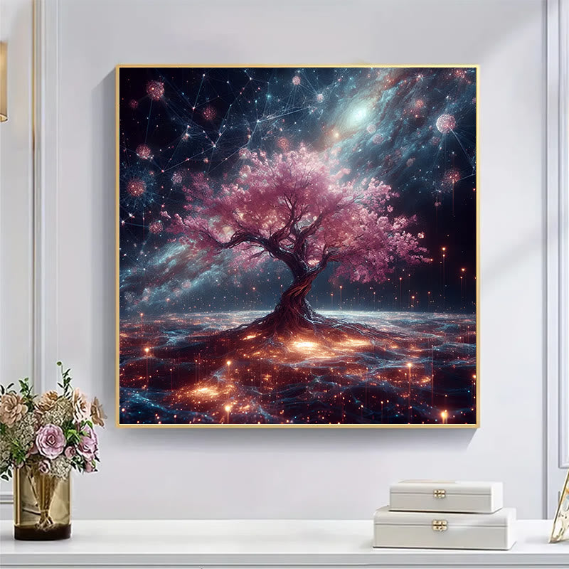 Sakura tree under the cosmic starry sky - Wooden Jigsaw Puzzle - image 4