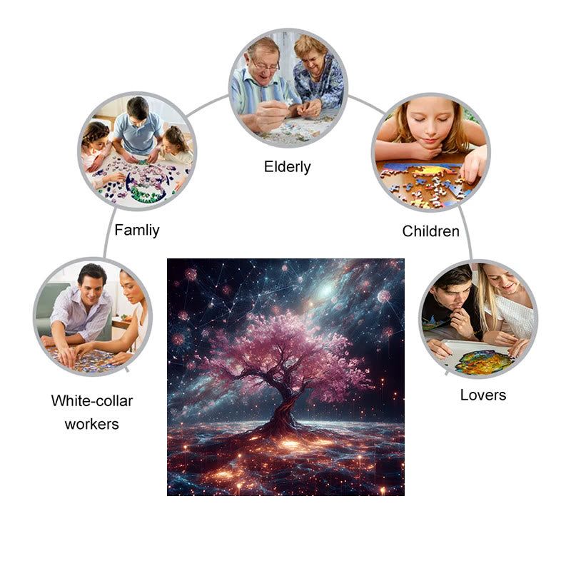 Sakura tree under the cosmic starry sky - Wooden Jigsaw Puzzle - image 2