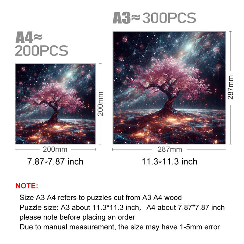 Sakura tree under the cosmic starry sky - Wooden Jigsaw Puzzle - image 3