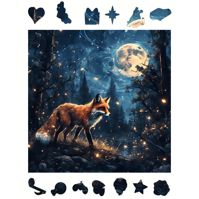 Fox walking in the mysterious forest - Wooden Jigsaw Puzzle - image 1