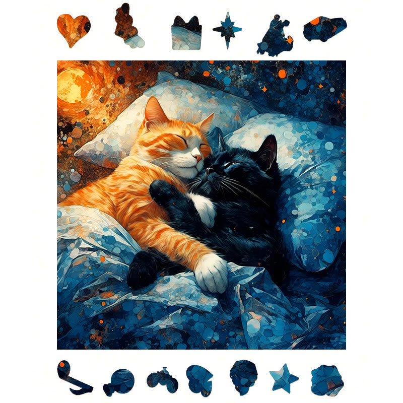Sleepy cats in bed - Wooden Jigsaw Puzzle - image 1