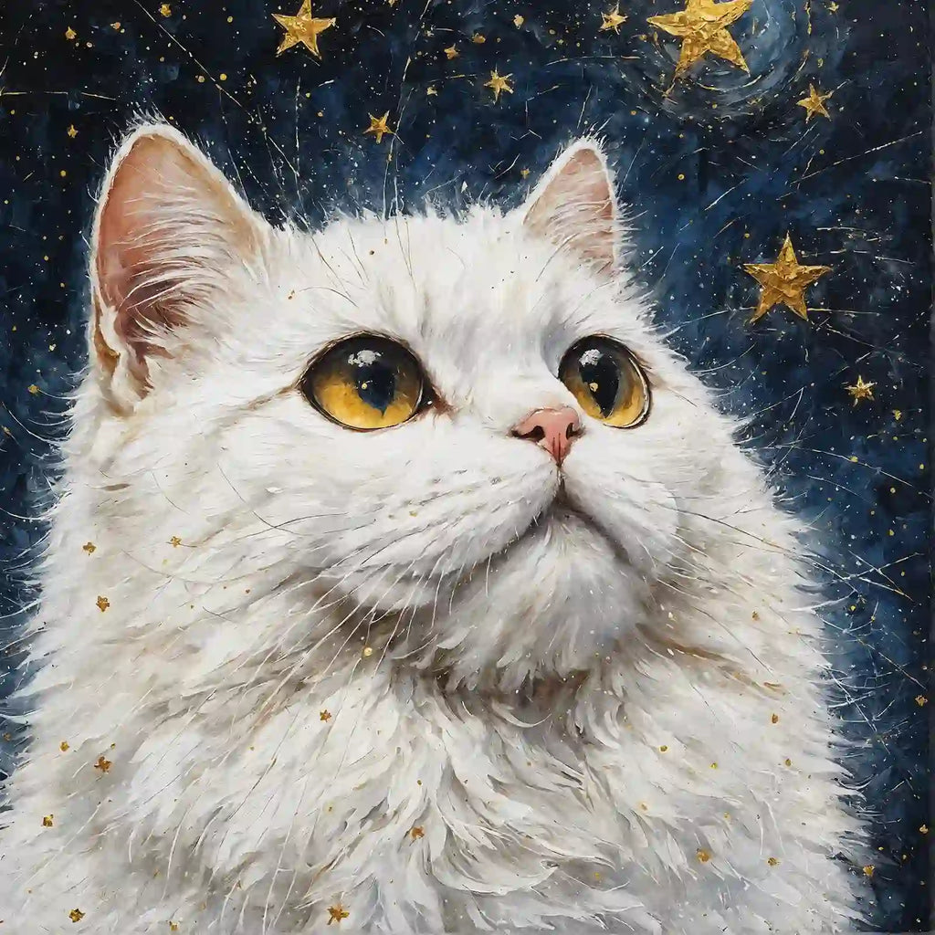 White cat under the starry sky - Wooden Jigsaw Puzzle - A3  - image 0