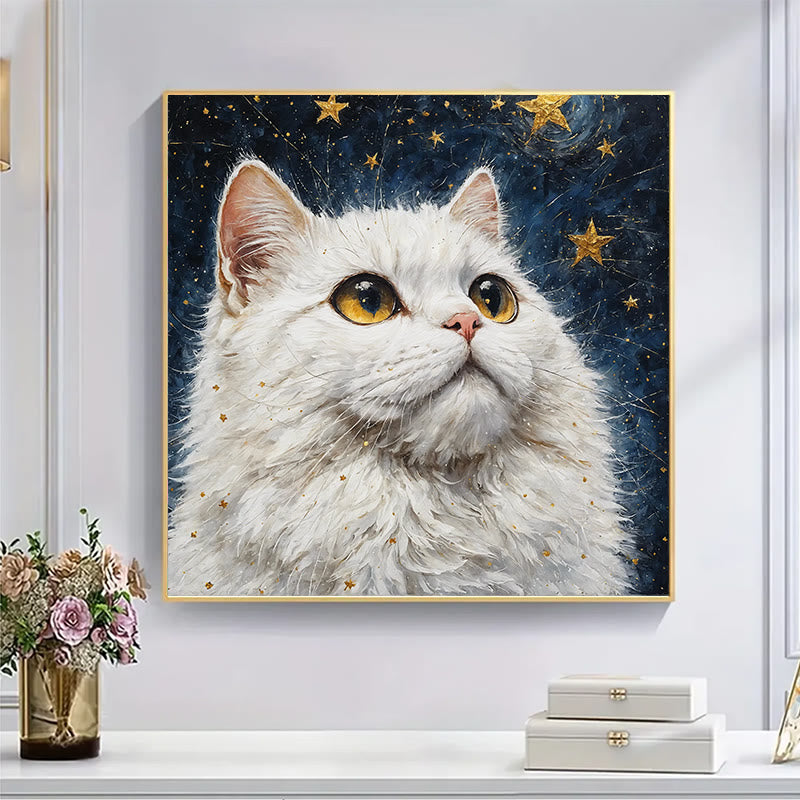 White cat under the starry sky - Wooden Jigsaw Puzzle - image 4