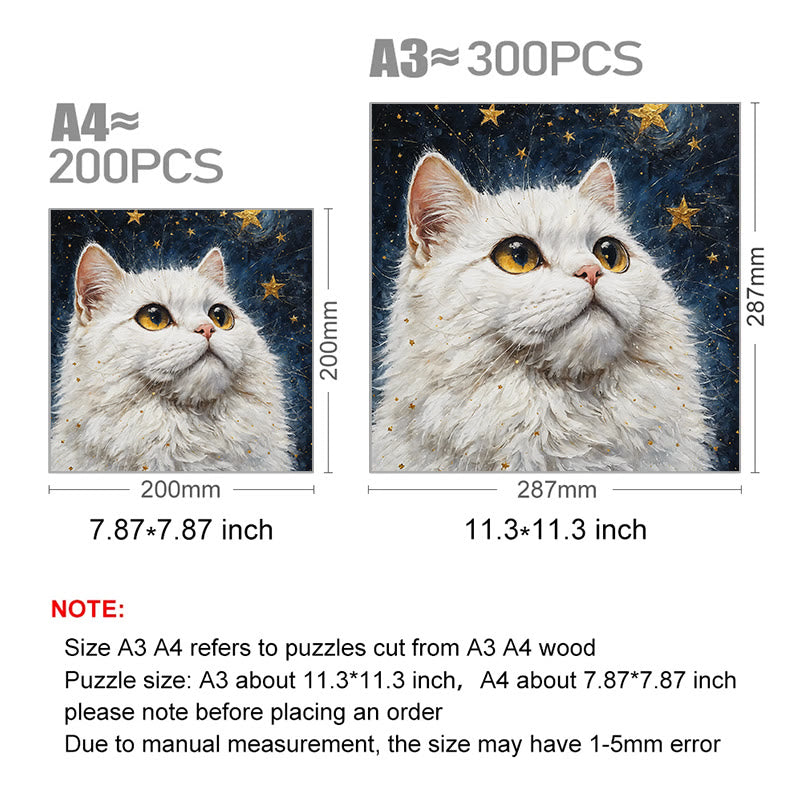 White cat under the starry sky - Wooden Jigsaw Puzzle - image 2