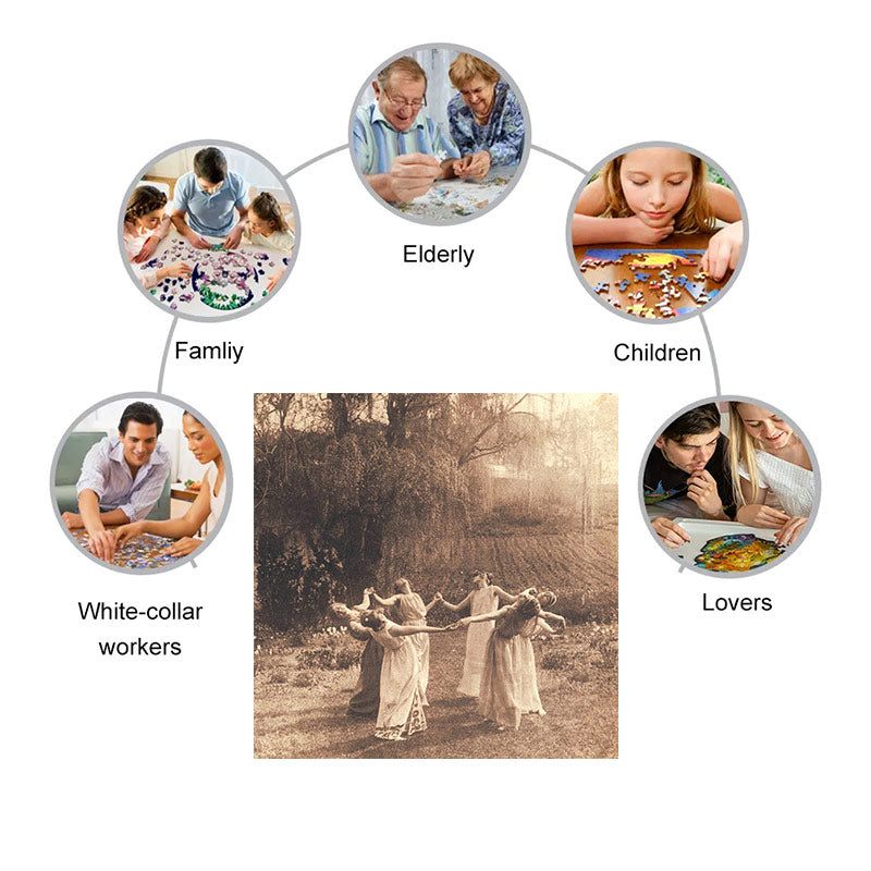 Circle Of Witches Vintage Women Dancing - Wooden Jigsaw Puzzle - image 3