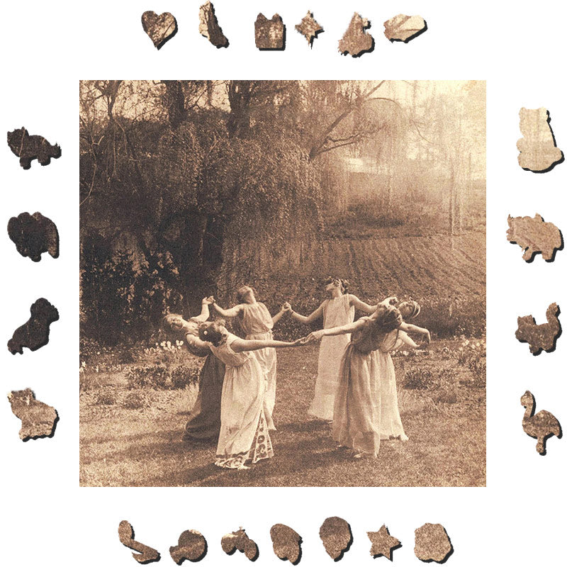 Circle Of Witches Vintage Women Dancing - Wooden Jigsaw Puzzle - image 1