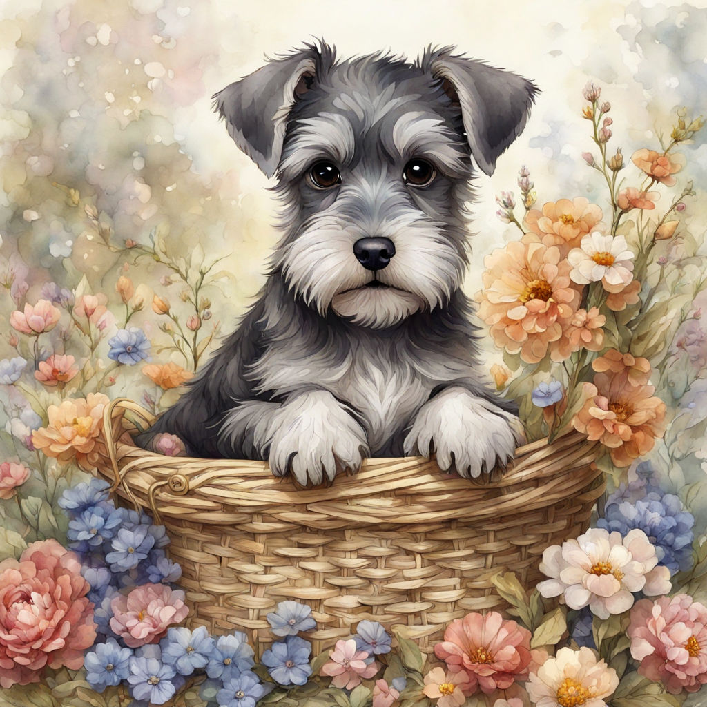 puppy holdis a bouquet of flowers - Wooden Jigsaw Puzzle - A2 (500 PCS) - Wooden Gift Packaging - image 0