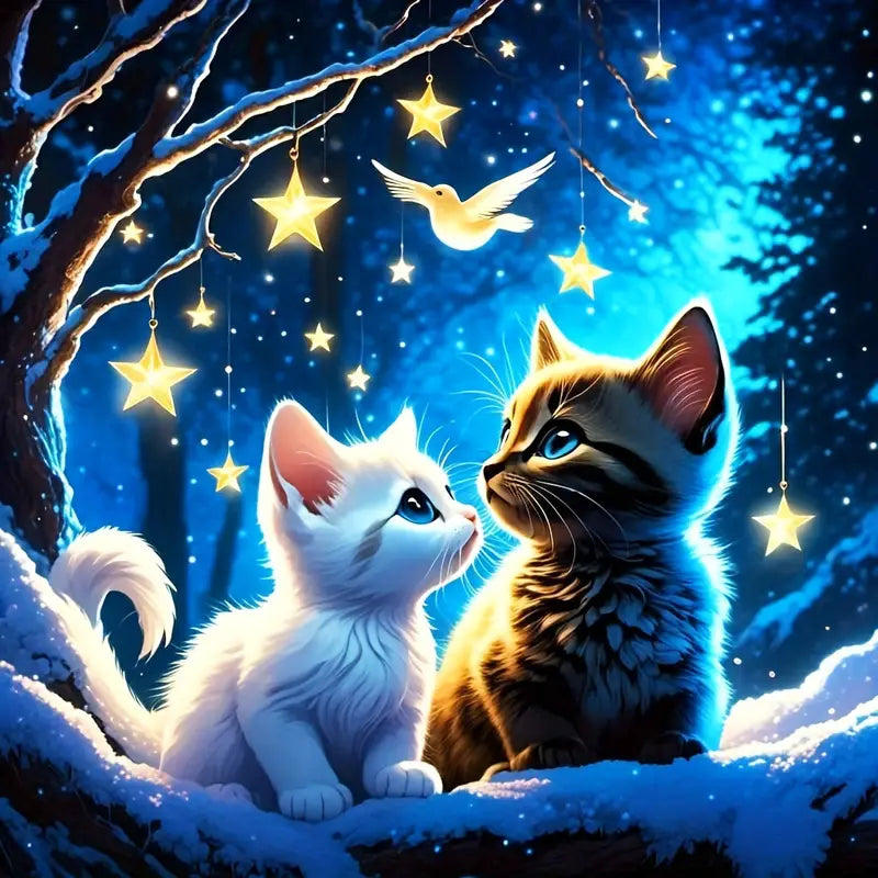 Cats Under The Starry Night Scene - Wooden Jigsaw Puzzle - A3  - image 0