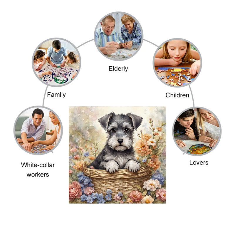 puppy holdis a bouquet of flowers - Wooden Jigsaw Puzzle - image 3