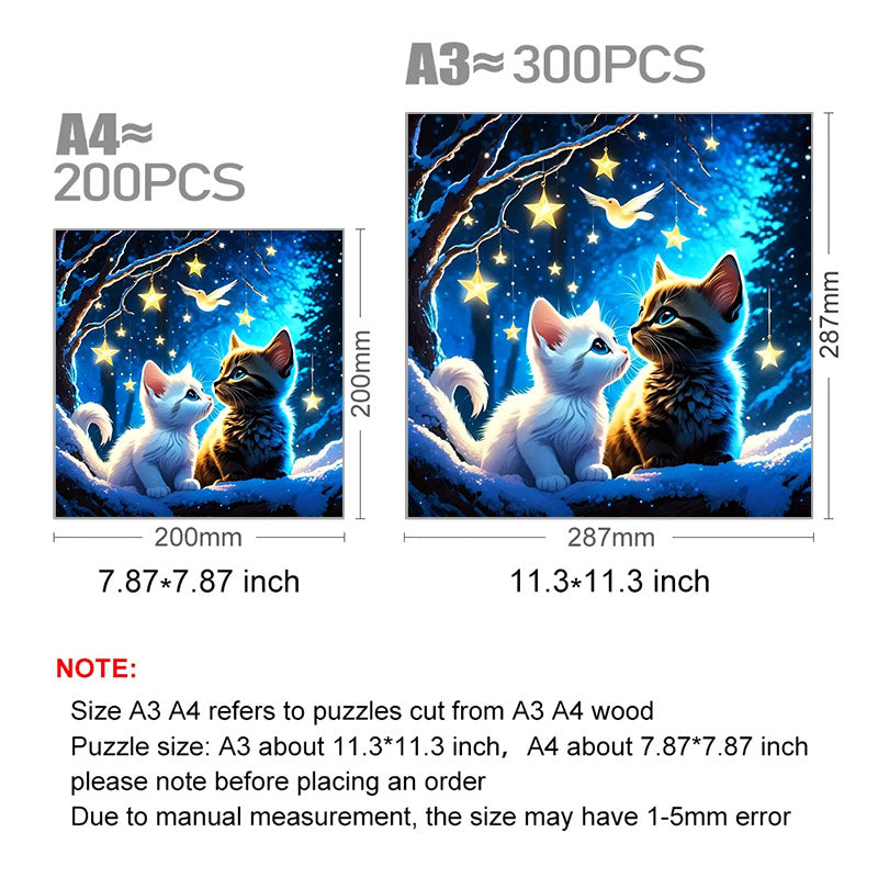 Cats Under The Starry Night Scene - Wooden Jigsaw Puzzle - image 2