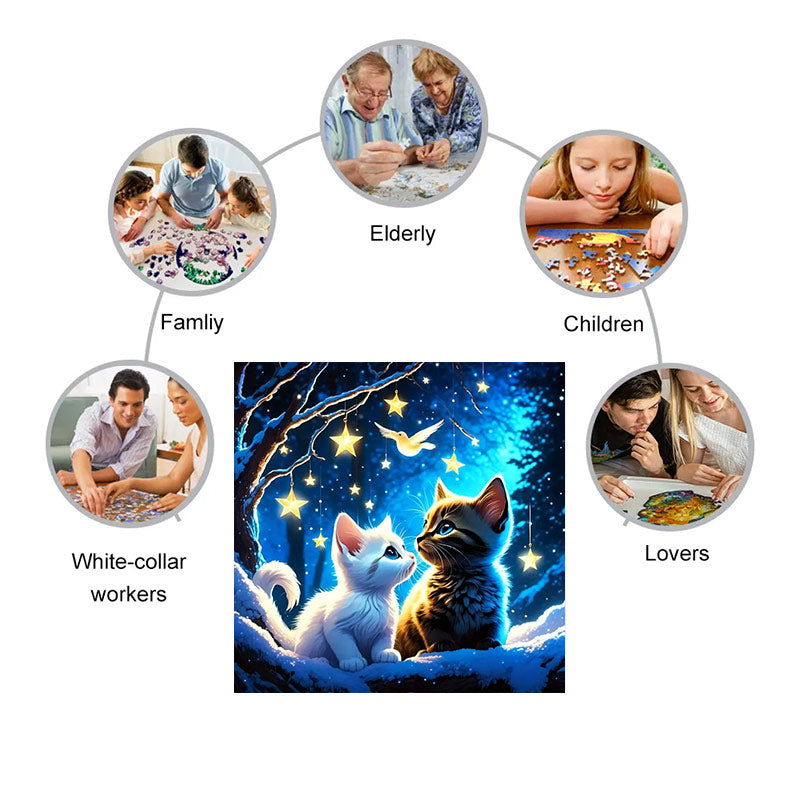 Cats Under The Starry Night Scene - Wooden Jigsaw Puzzle - image 3