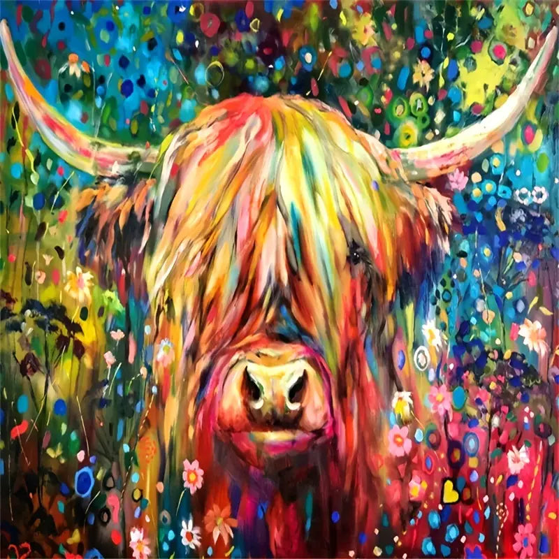 Colorful Highland Cow - Wooden Jigsaw Puzzle - A3  - Wooden Gift Packaging - image 0