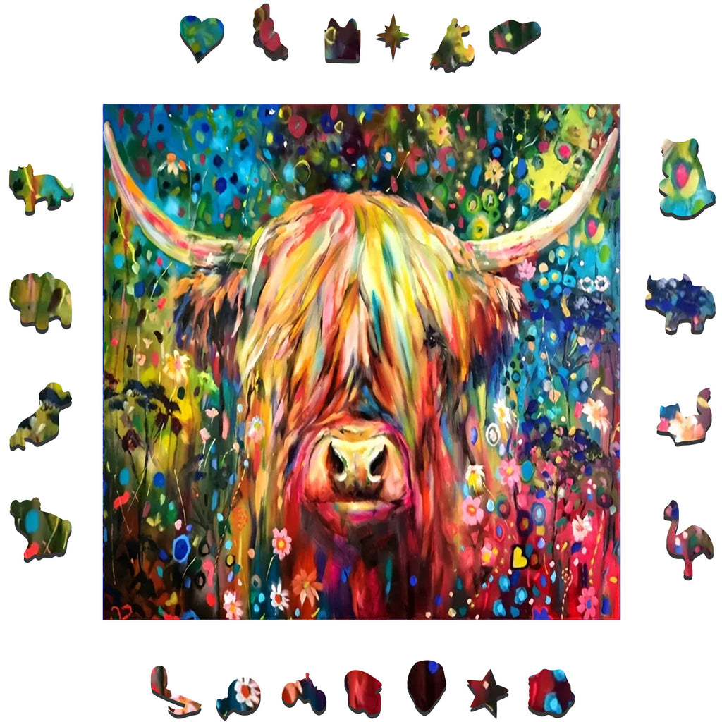 Colorful Highland Cow - Wooden Jigsaw Puzzle - image 1