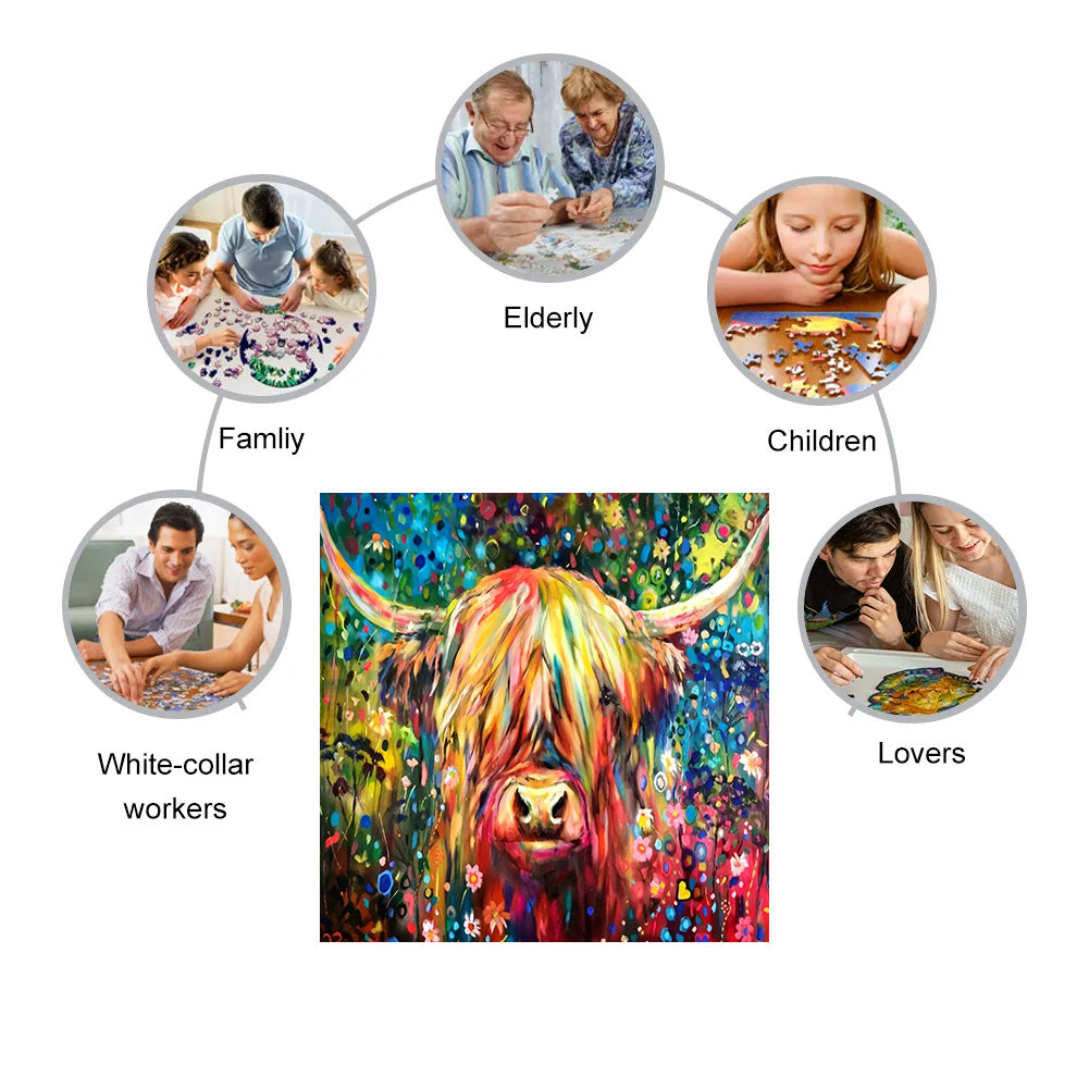 Colorful Highland Cow - Wooden Jigsaw Puzzle - image 3