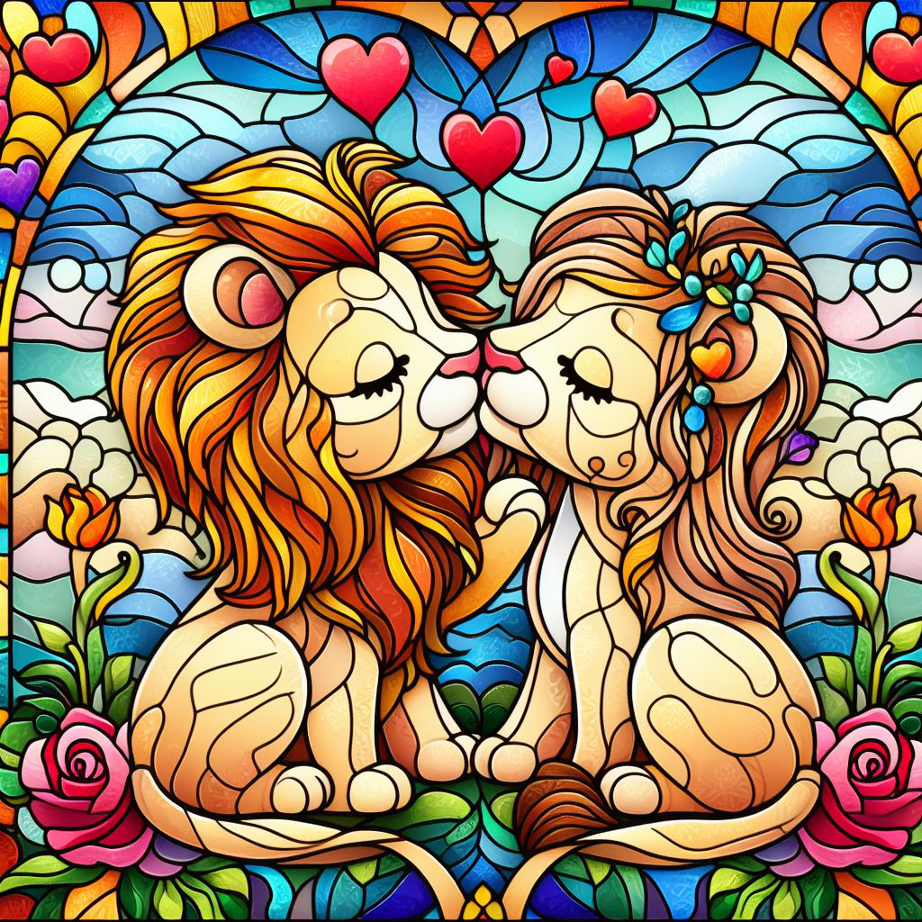 Kissing lion - Wooden Jigsaw Puzzle - A3  - image 0