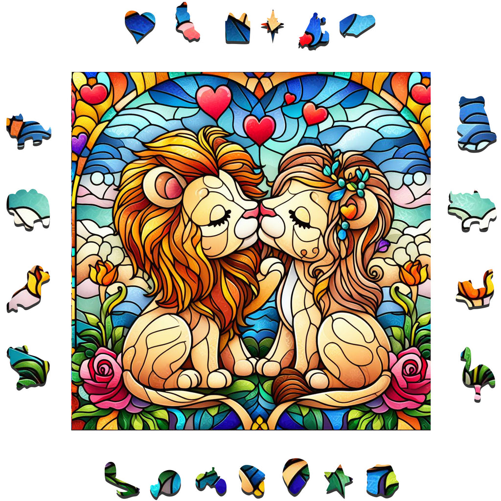 Kissing lion - Wooden Jigsaw Puzzle - image 1