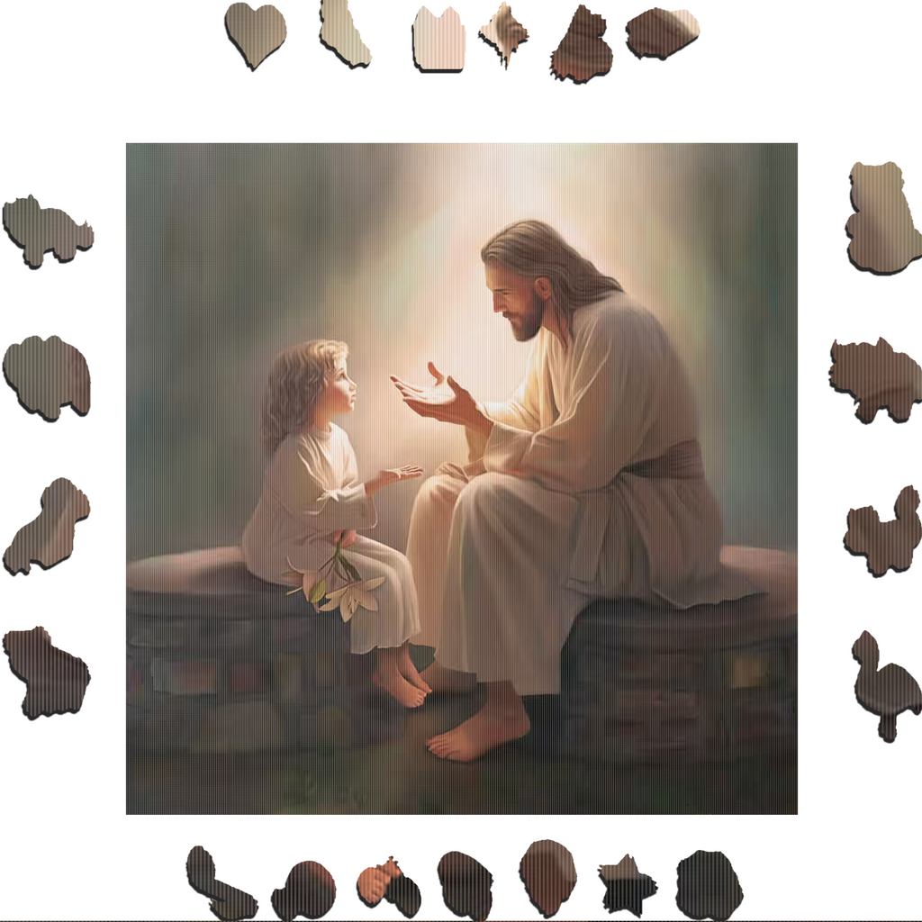 Jesus Christ with a little girl - Wooden Jigsaw Puzzle - image 1