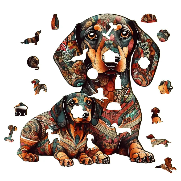Parent & Child Dachshund - Wooden Jigsaw Puzzle - image 1