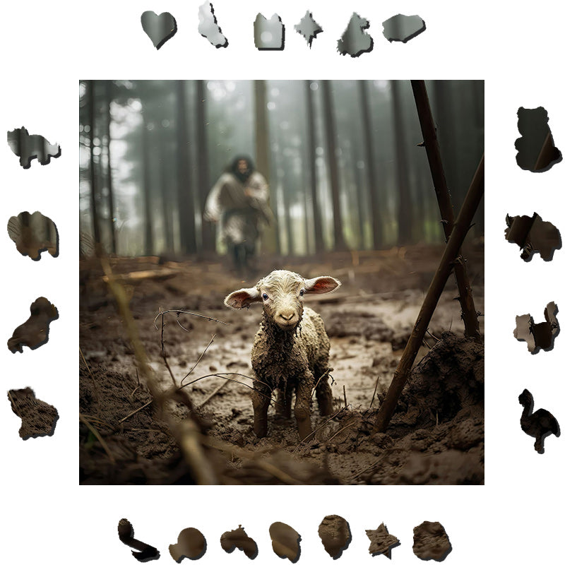 Jesus runs towards a lost lamb - Wooden Jigsaw Puzzle - image 1