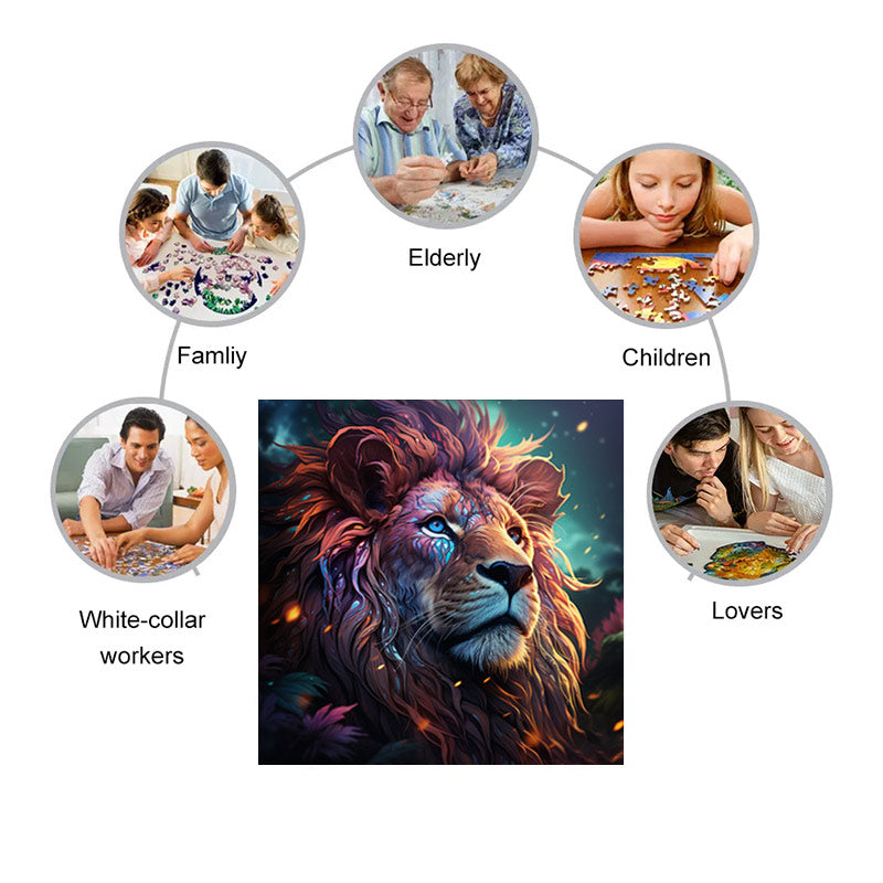 Colorful Lion In Space  - Wooden Jigsaw Puzzle - image 3