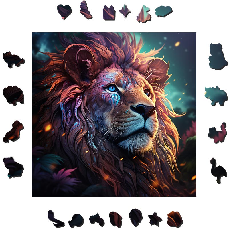 Colorful Lion In Space  - Wooden Jigsaw Puzzle - image 1