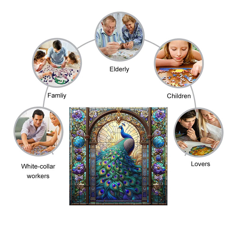 Emerald Jewel-like Green Peacock - Wooden Jigsaw Puzzle - image 3