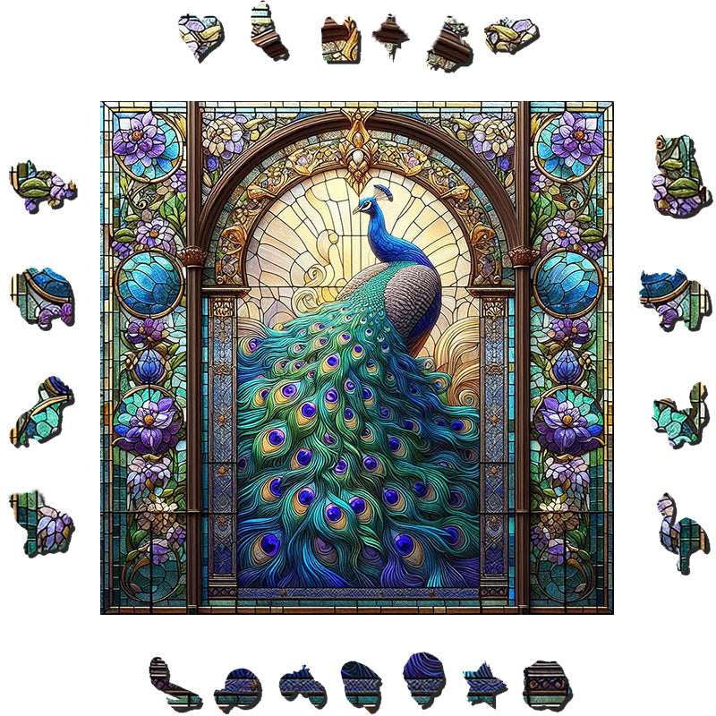 Emerald Jewel-like Green Peacock - Wooden Jigsaw Puzzle - image 1