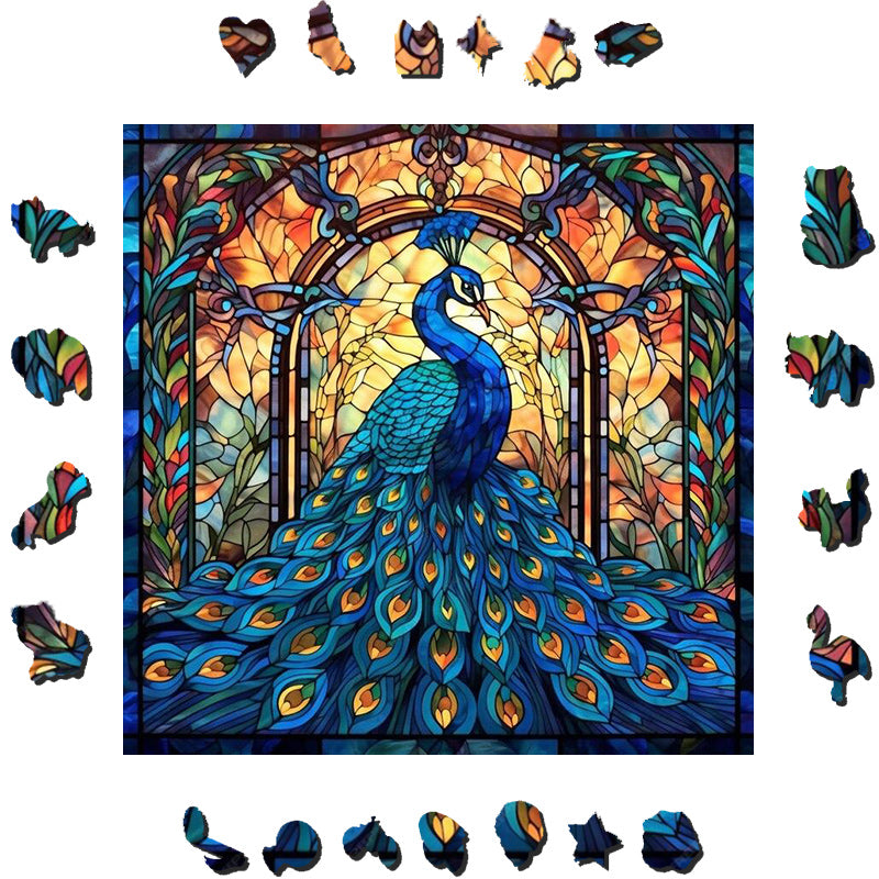 Colorful Peacock In Park - Wooden Jigsaw Puzzle - image 1