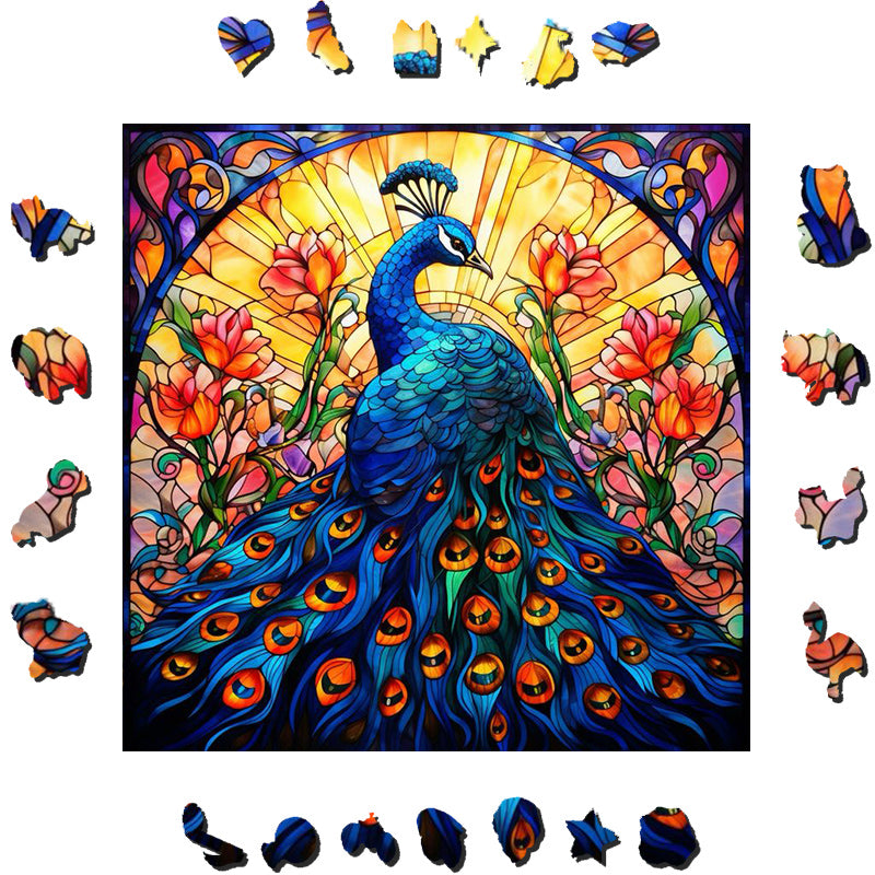 Graceful Vibrant Peacock - Wooden Jigsaw Puzzle - image 1