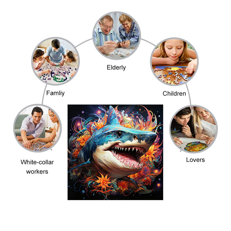 Shark Emerges From Flowers - Wooden Jigsaw Puzzle - image 3