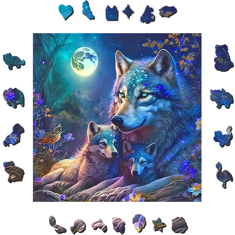 Moon Night Wolf  - Wooden Jigsaw Puzzle - image 1