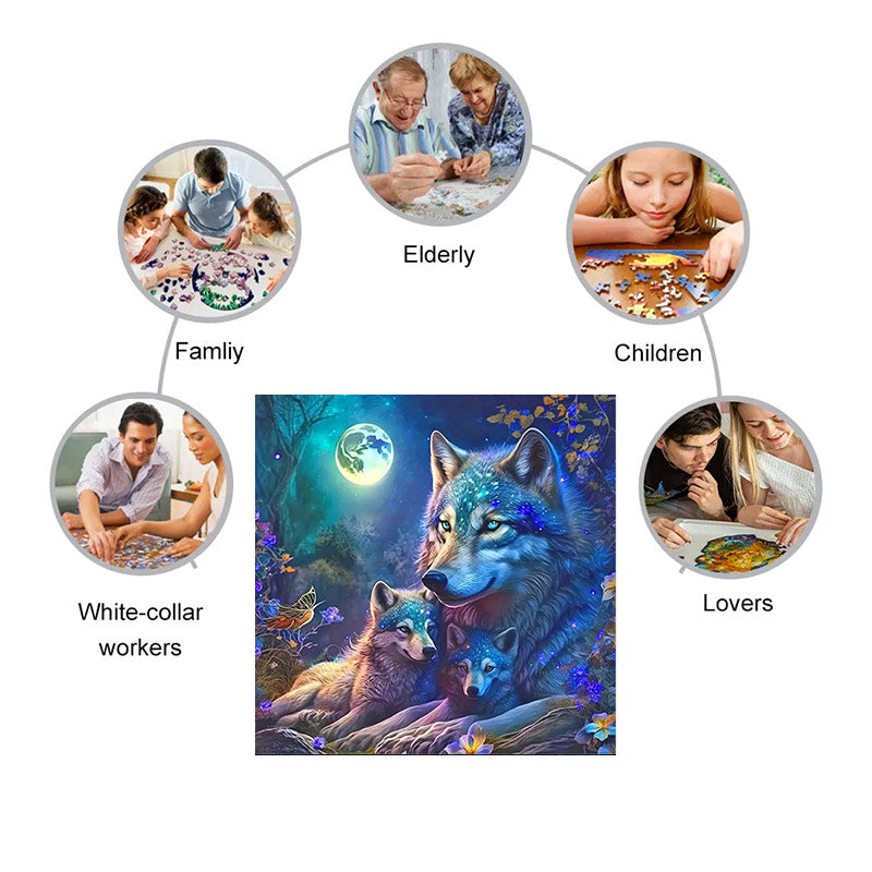 Moon Night Wolf  - Wooden Jigsaw Puzzle - image 3