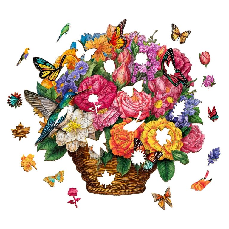 Flower Basket ‘Peonies and Butterflies’ - Wooden Jigsaw Puzzles - image 1